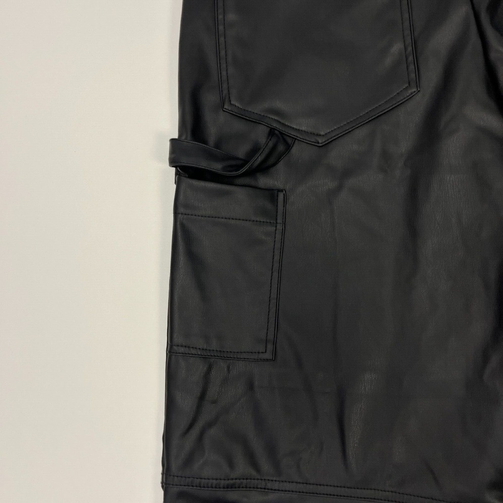 ZARA Black Carpenter Cargo Faux Leather Pants Vegan Straight Leg Size Small - Picture 8 of 15